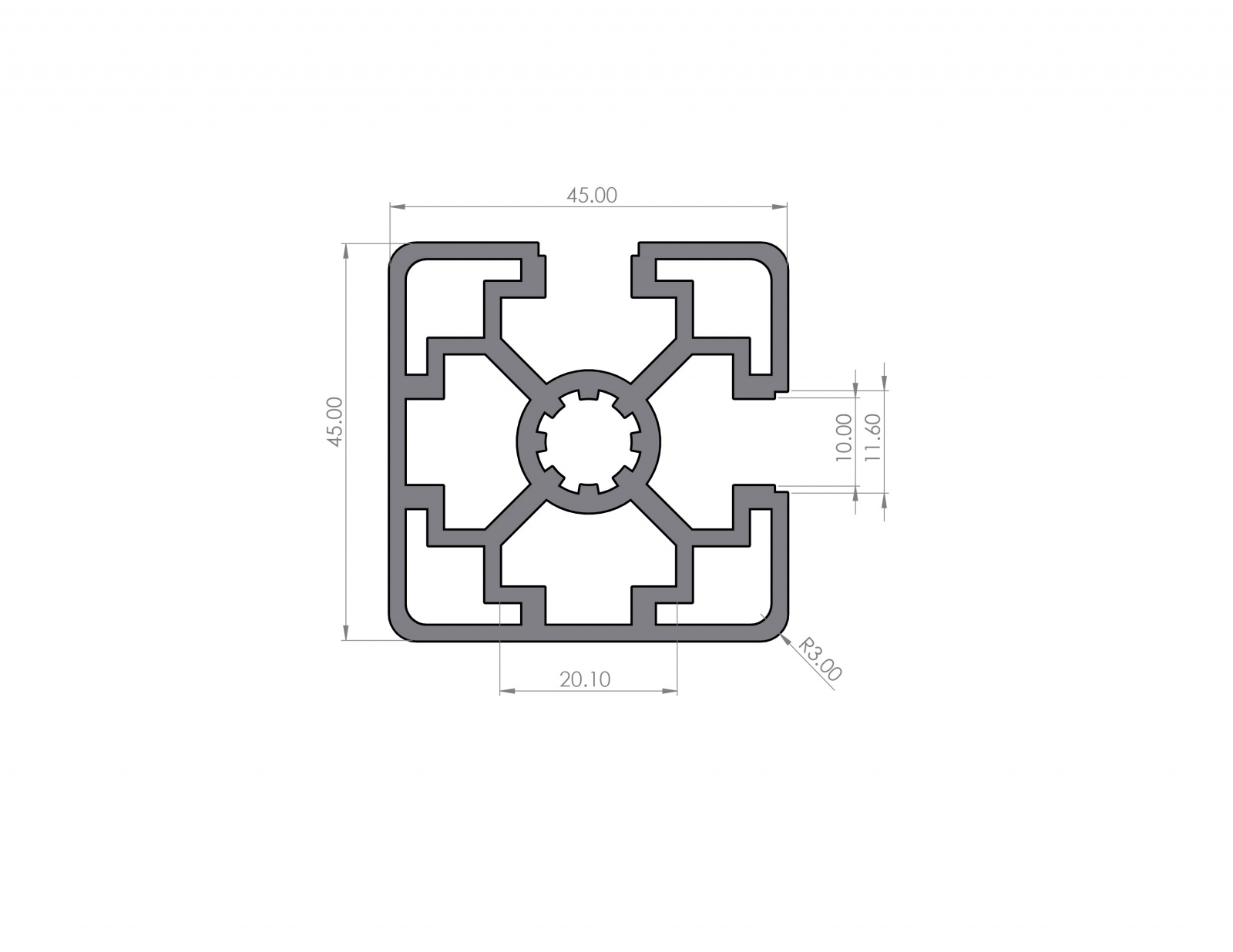 Aluminiumprofil 45x45 Nut 10 Leicht B-Typ 2N90